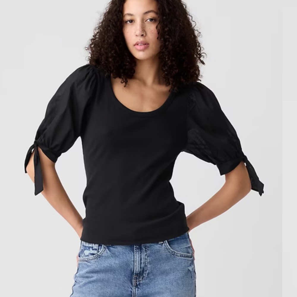 Gap Puff Tie-Sleeve T-Shirt Black